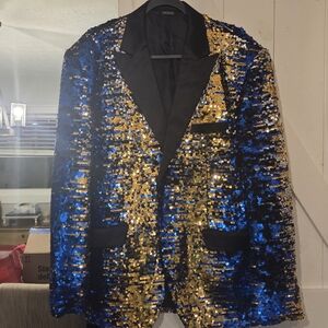 Alfred Angelo Blue and Gold Sequin Blazer